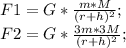 F1=G*\frac{m*M}{(r+h)^2};\\ F2=G*\frac{3m*3M}{(r+h)^2};\\ 