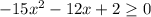 -15 x^{2} -12x+2 \geq 0