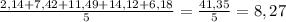  \frac{2,14+7,42+11,49+14,12+6,18}{5}= \frac{41,35}{5}=8,27 