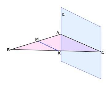 Через сторону ас треугольника авс проведена плоскость альфа.в не принадлежит альфа.докажите,что прям