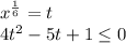 x^{\frac{1}{6}}=t\\\&#10;4t^2-5t+1 \leq 0