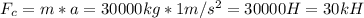 F_{c}=m*a =30000kg*1m/s^{2}=30000H=30kH