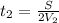 t_2=\frac{S}{2V_2}