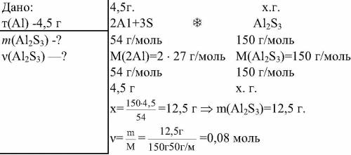 По уравнению 2al+3s -> al2s3 найдите массу и кол-во сульфида алюминия al2s3 если в реакцию вступа