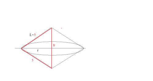 Равнобедренный треугольник со сторонами 8,5,5 вращали вокруг наибольшей стороны.найдите площадь пове