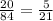 \frac{20}{84} = \frac{5}{21}