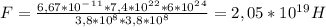 F= \frac{6,67*10^-^1^1*7,4*10^2^2*6*10^2^4}{3,8*10^8*3,8*10^8} = 2,05*10^1^9 H