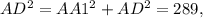 AD^2=AA1^2+AD^2=289, 