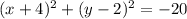 (x+4)^2+(y-2)^2=-20