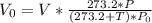 V_{0} = V * \frac{273.2*P}{(273.2+T)*P_{0}}