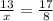  \frac{13}{x} = \frac{17}{8} \\ 