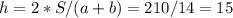 h= 2*S/(a+b)=210/14=15