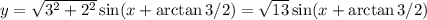 y=\sqrt{3^2+2^2}\sin(x+\arctan 3/2)=\sqrt{13}\sin(x+\arctan 3/2)