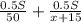 \frac{0.5S}{50}+\frac{0.5S}{x+15}