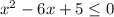 x^{2}-6x+5\leq0