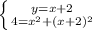 \left \{ {{y=x+2} \atop {4=x^2+(x+2)^2}} \right.