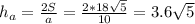 h_a=\frac{2S}{a}=\frac{2*18\sqrt{5}}{10}=3.6\sqrt{5}