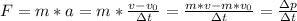 F=m*a=m*\frac{v-v_{0}}{зt}=\frac{m*v-m*v_{0} }{зt} =\frac{зp}{зt}