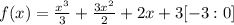 f(x)= \frac{x^3}{3} + \frac{3x^2}{2} +2x+3 [-3:0]&#10;