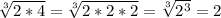 \sqrt[3]{2*4} = \sqrt[3]{2*2*2} = \sqrt[3]{ 2^{3} } =2