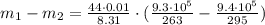 m_{1}-m_{2}=\frac{44\cdot 0.01}{8.31}\cdot(\frac{9.3\cdot 10^5}{263}-\frac{9.4\cdot 10^5}{295})