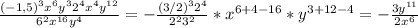 \frac{(-1,5)^{3} x^{6} y^{3} 2^{4} x^{4} y^{12} }{ 6^{2} x^{16} y^{4}} =- \frac{ (3/2)^{3} 2^{4} }{ 2^{2} 3^{2} } * x^{6+4-16} * y^{3+12-4} =- \frac{3y^{11} }{2 x^{6} }