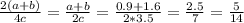 \frac{2(a+b)}{4c}= \frac{a+b}{2c}=\frac{0.9+1.6}{2*3.5}= \frac{2.5}{7}=\frac{5}{14}