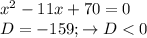 x^2-11x+70=0 \\ D=-159; \to D<0