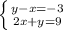 \left \{ {{y-x=-3} \atop {2x+y=9}} \right.