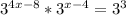 3^{4x-8} * 3^{x-4} =3^3