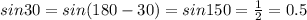 sin 30=sin (180-30)=sin 150=\frac{1}{2}=0.5