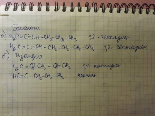 Структурные формулы двух гомологов и двух изомеров 1,2-пентадиена.дайте им названия