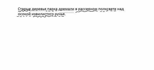 Старые деревья парка дремали в рассеяном полусвете над осокой извилистого ручья-синтаксичекий разбор