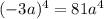 (-3a)^4=81a^4