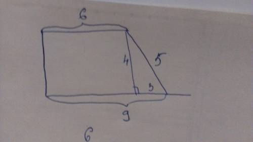 Впрямоугольной трапеции основания равны 6 см и 9 см,а большая боковая сторона равна 5 см.найдите пло