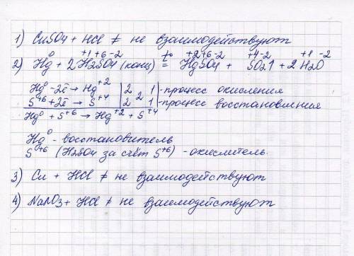 Составьте уравнения реакции, которые практически осуществимы, используя схемы : cuso4+hcl => hg +