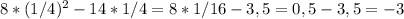  8*(1/4)^2-14*1/4=8*1/16 -3,5=0,5-3,5=-3