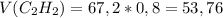 V(C_{2}H_{2})=67,2*0,8=53,76л