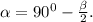 \alpha=90^0-\frac{\beta}{2}.