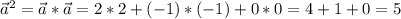 \vec{a}^2=\vec{a}*\vec{a}=2*2+(-1)*(-1)+0*0=4+1+0=5