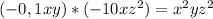 (-0,1xy)*(-10xz^{2}) = x^{2}yz^{2}