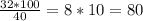 \frac{32*100}{40} = 8*10=80