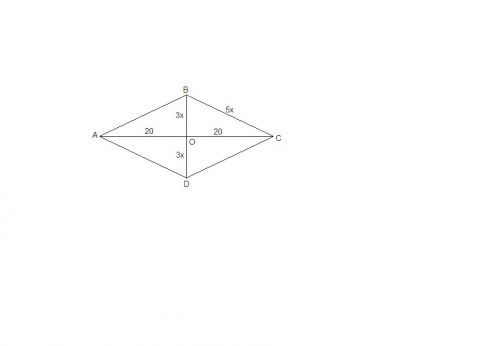 Большая диагональ ромба равна 40 см,а меньшая диагональ относится к стороне как 6: 5. найдите сторон