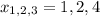 x_{1,2,3}=1,2,4