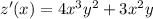 z'(x)=4x^3y^2+3x^2y