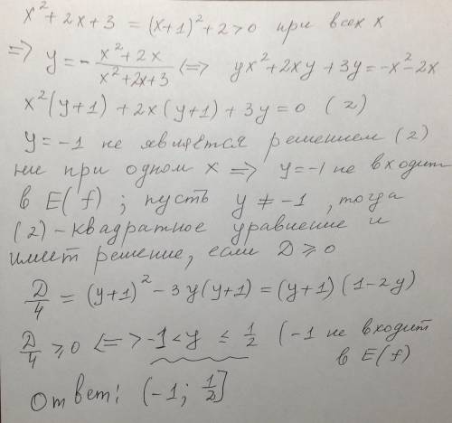 Подскажите, , найдите область значений функции у= - (х^2+2х)/х^2+2х+3​