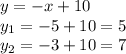 y=-x+10\\y_1=-5+10=5\\y_2=-3+10=7