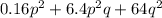 0.16p {}^{2} + 6.4p {}^{2} q + 64q {}^{2}