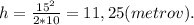 h = \frac{15^{2}}{2*10} = 11,25 (metrov).