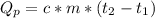 Q_{p} = c*m*(t_{2}-t_{1})